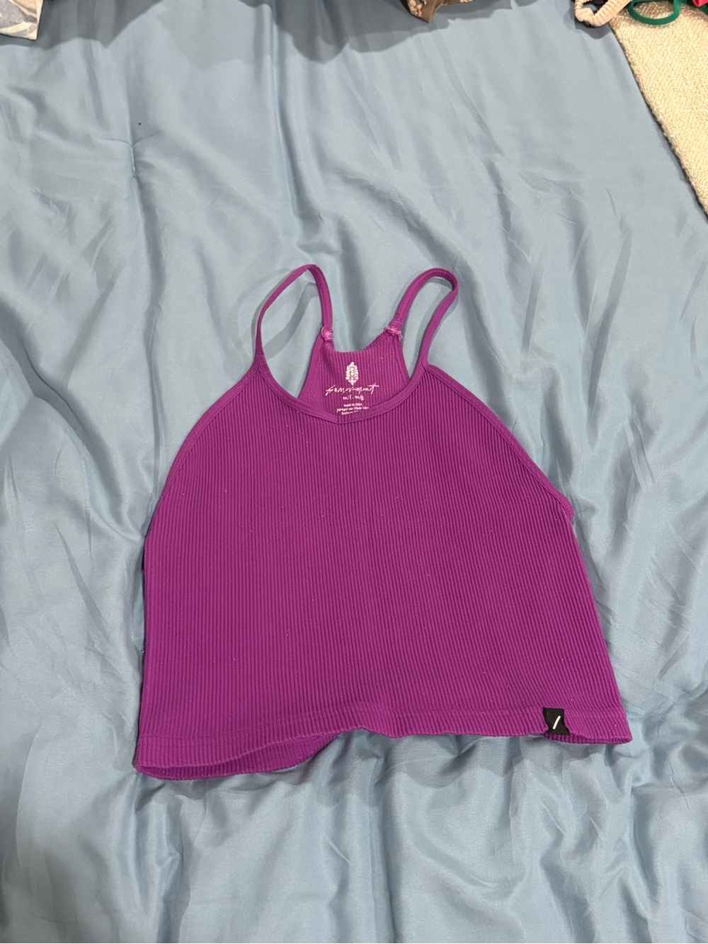 Free People Purple Ribbed Racerback Cropped Tank